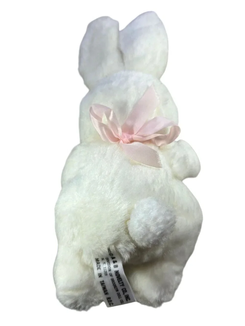 White Plush Bunny Vtg 90s A&B Novelty Pink Bow Felt Carrot Rabbit Easter